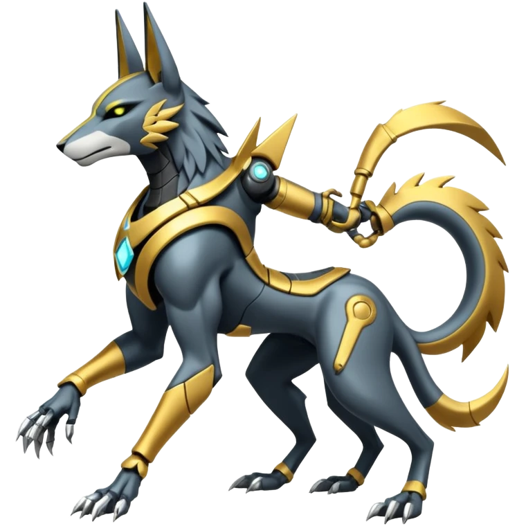 White and gold cyberpunk intricate neon glowing grey white futuristic cyborg-Anubis-Zeraora-Zoroark-fusion (full body) emoji