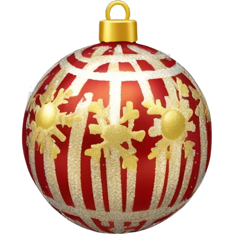 Create a smiley face of a Christmas tree toy in the form of a ball with patterns of snowflakes or stripes. The color of the ball is gold, red or silver to match the Christmas theme emoji