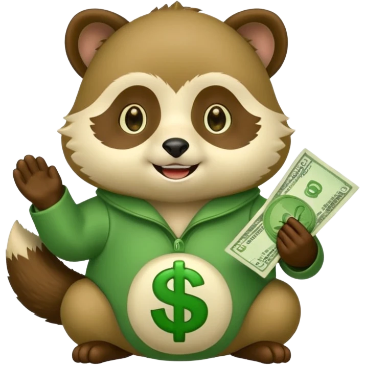 Green tanuki, all green body, has money emoji