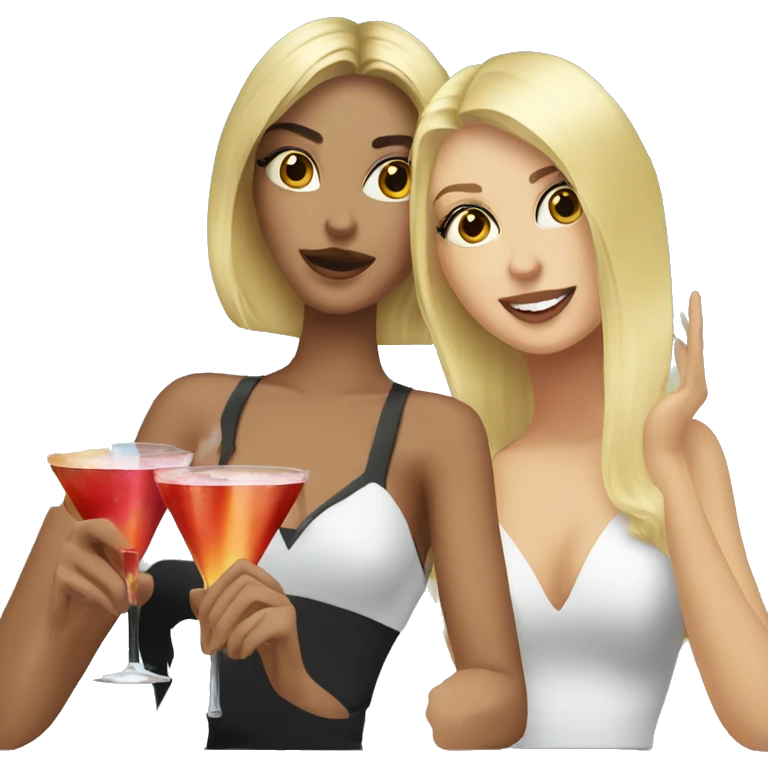 Blonde and brunette girls with cocktails  emoji