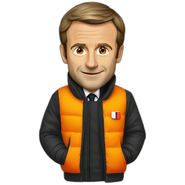 Emmanuel Macron with an orange visibility jacket emoji