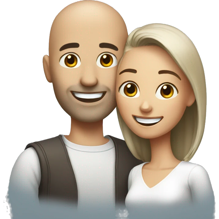 happy couple with smiles bald man emoji