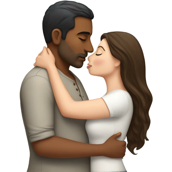 Indian man kissing overweight white brunette girl emoji