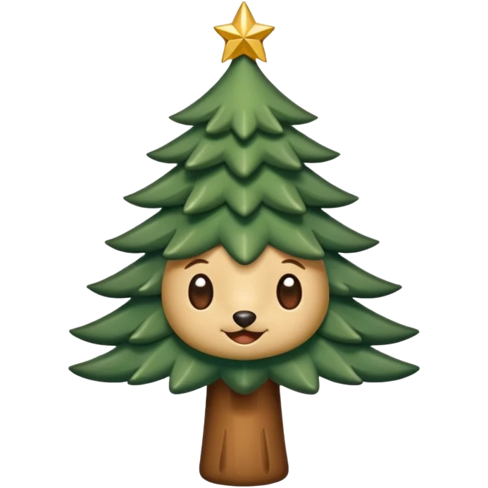 Un emoji représentant un petit sapin stylisé, sans bouche, avec deux grands yeux de biche brillants couleur cannelle. Style minimaliste, mignon et expressif, comme un sticker ou un emoji moderne. Fond parfaitement transparent, haute qualité, bien centré. emoji