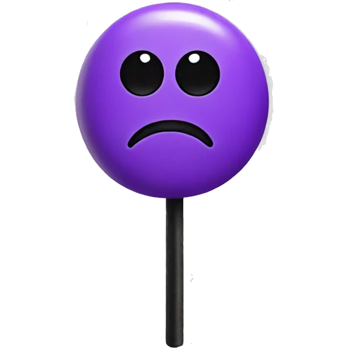 purple lollipop with black stick eyes and mouth with black stick arms and legs emoji