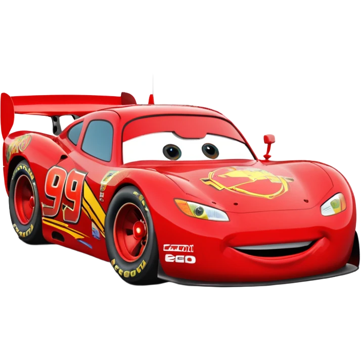 Lightning McQueen 95, red race car, side view, cartoon style emoji