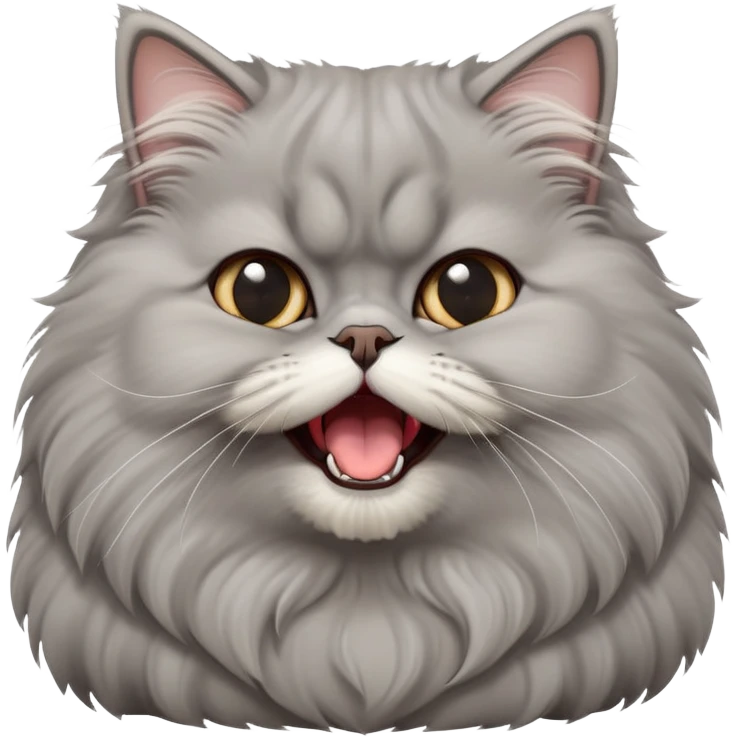 cinematic-adorable-big-eyed-fluffy-grey-persian-cat-portrait-emoji,-head-tilted-playfully-with-a-cute,-exaggerated-yawn,-fluffy-grey,-simplified-yet-irresistibly-cute-features emoji