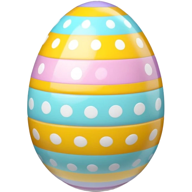 3D emoji of a colorful Easter egg with glossy surface, pastel patterns like stripes and dots. Cute, shiny, high-res style on a white background with soft shadow. emoji