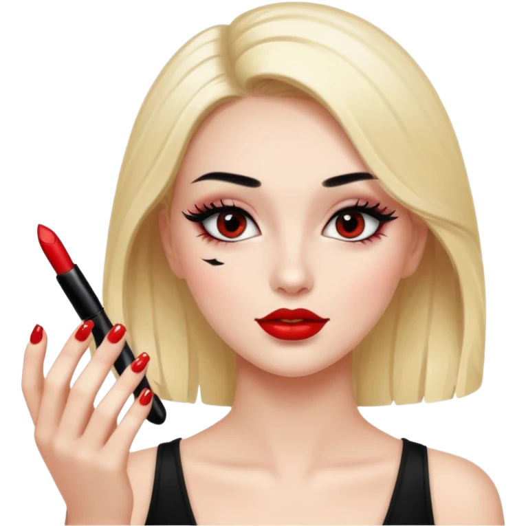 Girl doing make up with glossy nails and eyelashes emoji