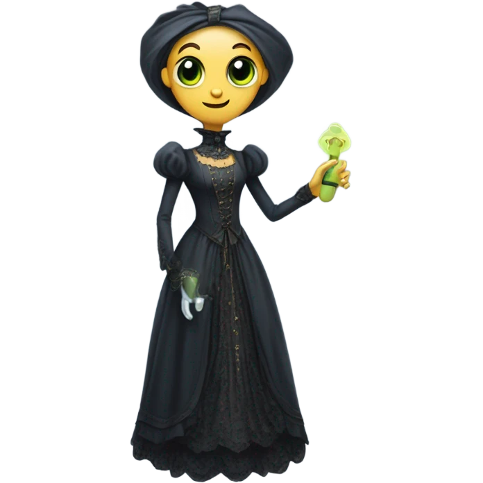 alien galora in Victorian dress elegant, full body, holding usb key emoji
