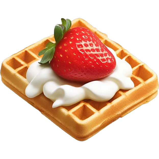 square waffle with dollop of whipped cream and strawberries on top emoji
