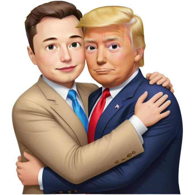 elon musk and donald trump hugging with a rainbow  emoji