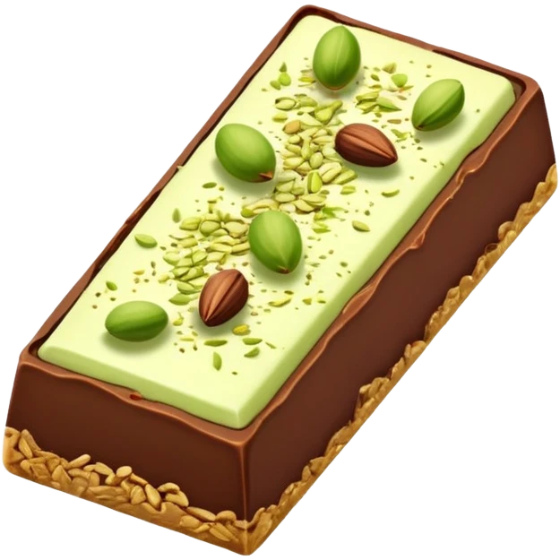 chocolate bar cut in half with pistachio and katifi ￼mixed together peeking out of it ￼ emoji