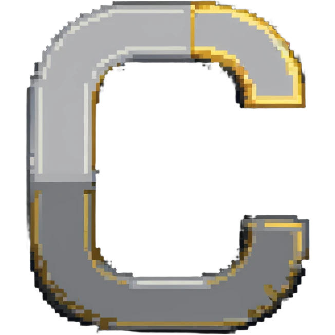 Pixelated letter C in various shades of gray, with golden pixel halo above it, 8-bit style emoji