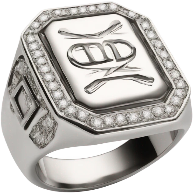 high detailled HD 4K Silver signet ring diamond jewellery bling bling emoji