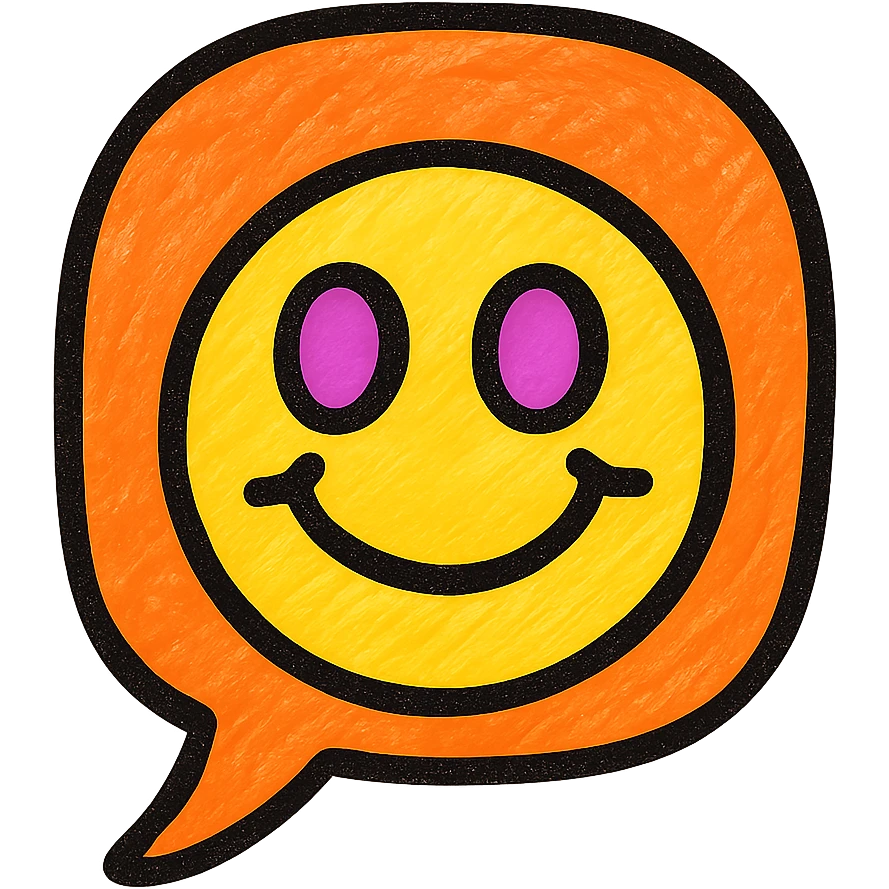 comment emoji with orange speech bubble, cheerful face, playful style emoji