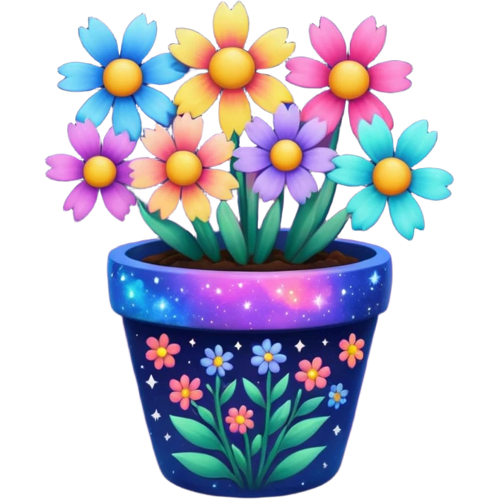 Galaxy Painted flower clay pot of Galaxy Petalled Flowers emoji