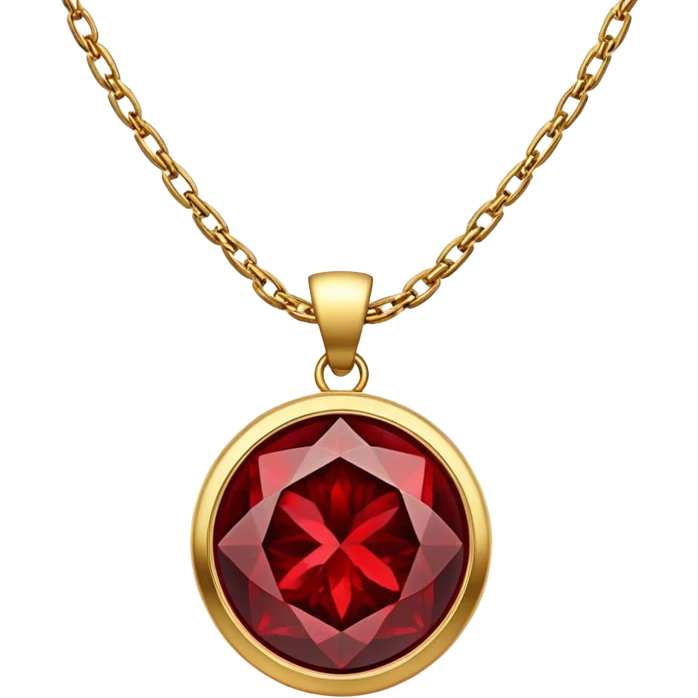 glowing red garnet talisman on a gold chain, representing rebirth and strength emoji