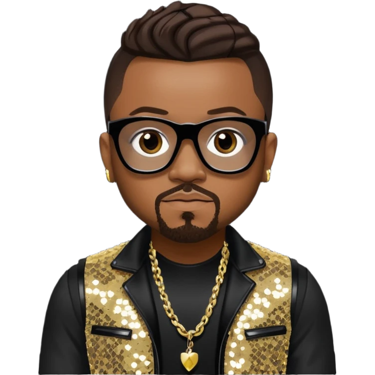 Apl.de.ap from Black Eyed Peas with dark brown hair, black sequin outfit  emoji
