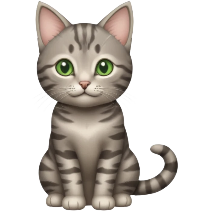 A high-resolution photo-realistic digital illustration of a solid grey tabby cat kitten, chest upward emoji