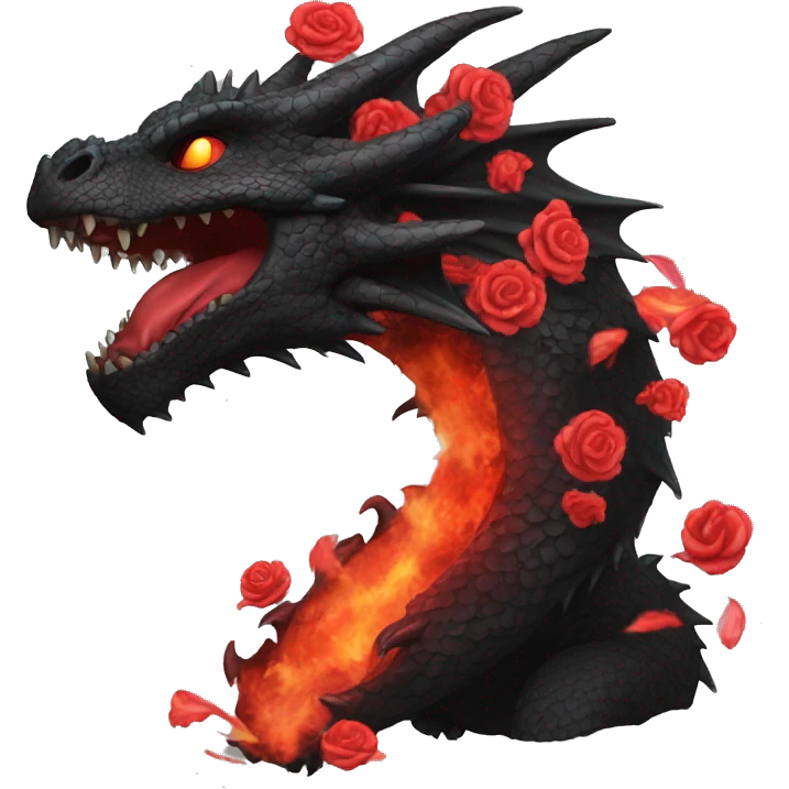 Black dragon breathing red flames, covered in thorned roses emoji