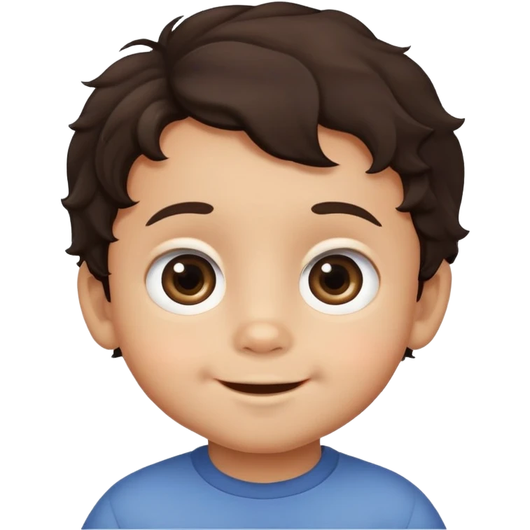 close-up of round smiling toddler boy face only with big eyes, medium skin tone, dark wavy hair, no neck visible, just the face emoji