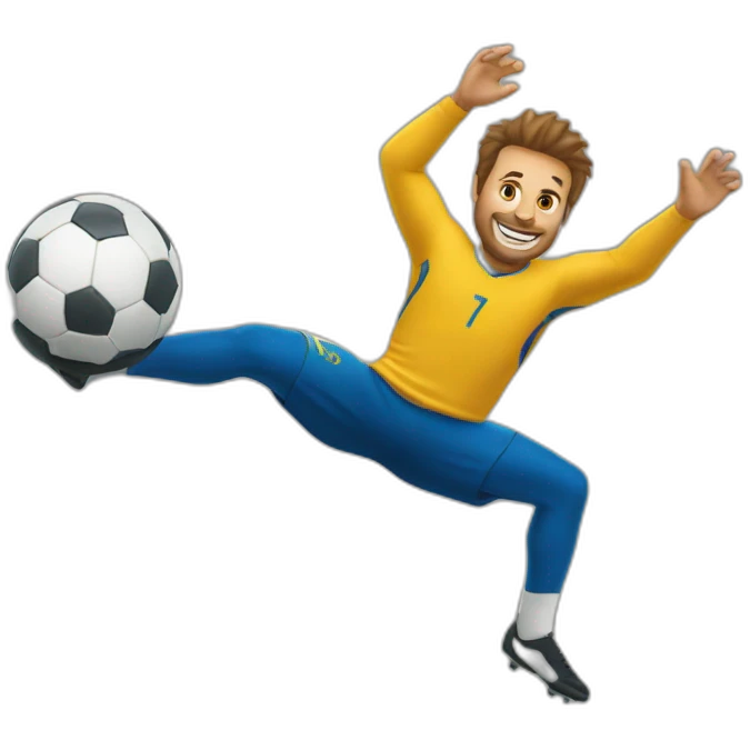 Guy doing bicycle kick with football emoji