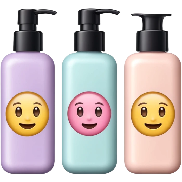 emoji of three different beauty products, with brand labels, minimalistic but luxury design (realistic), pastel colors emoji