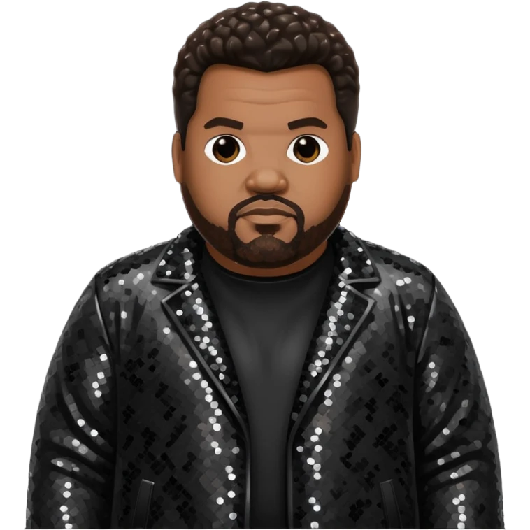 Fatman Scoop with dark brown hair, black sequin outfit emoji