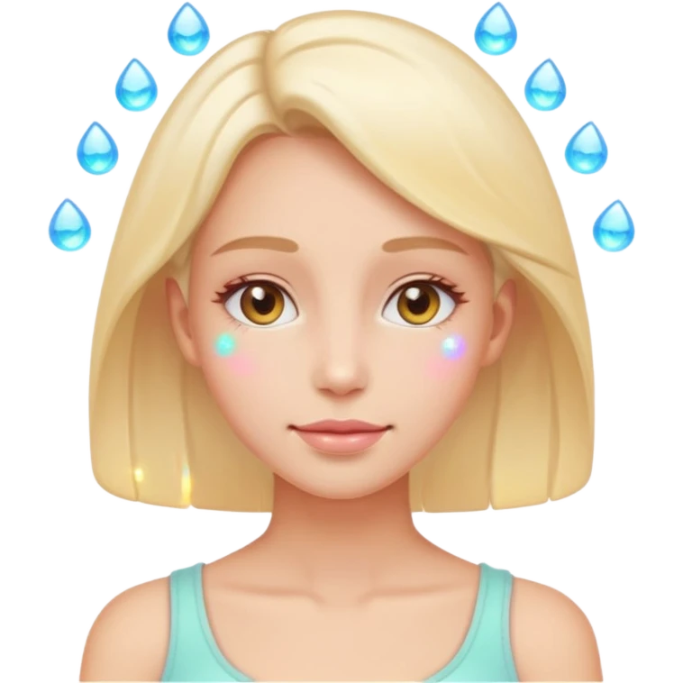 calm woman sleeping or relaxing with glowing skin, gentle sparkles around face, pastel colors, emoji style, symbolizes natural skin regeneration and recovery emoji