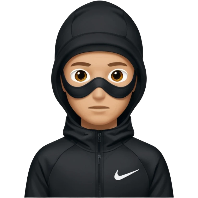 White person wearing a Nike Tex with hood and ski mask all balck emoji