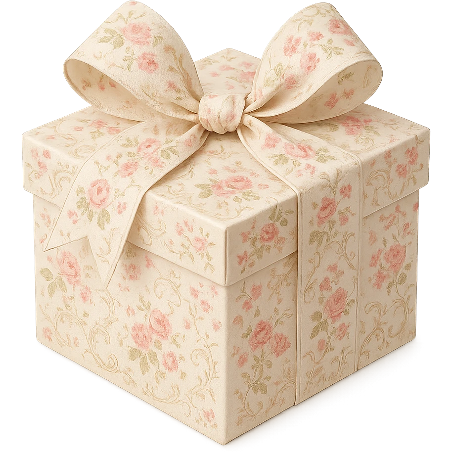 Elegant Rococo pale girly ditsy floral gift box  , remove background emoji