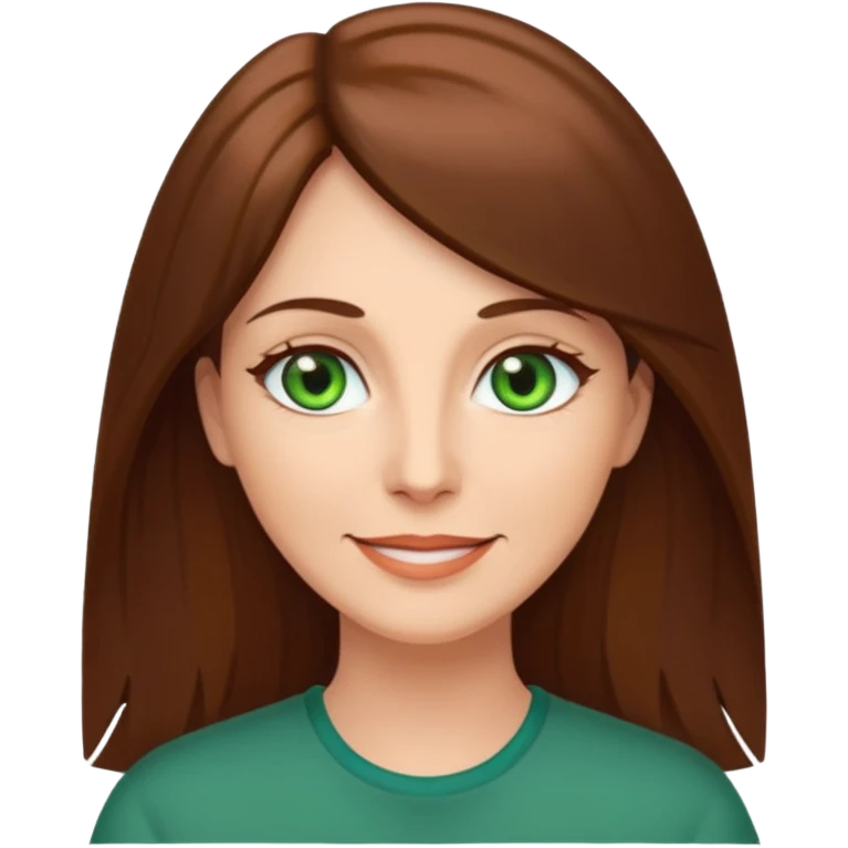 Pretty middle age woman with green eyes and long straight brown hair  emoji