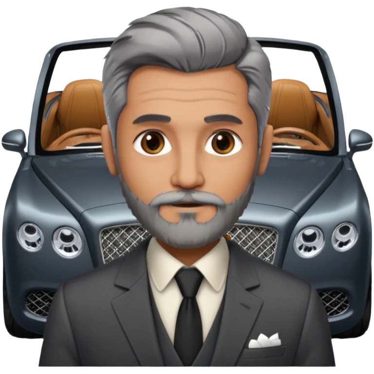 Dyed black gray hair  frencb beard graying indian guy in suit with a bentley names professor bw tlt emoji