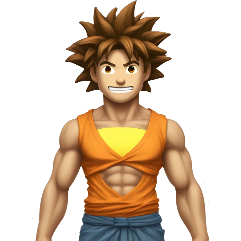 Sun with goku hair and smart and cute furry body showing full body and complete head of hair but face should be of sun emoji