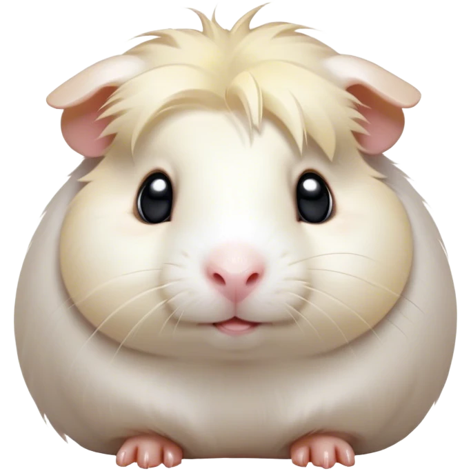 Cinematic Cute White Guinea Pig Portrait Emoji, Head tilted playfully and inquisitively, showcasing a silky, immaculate white coat with a natural glow, round, sparkling dark eyes filled with curiosity, Simplified yet irresistibly adorable features, highly detailed, glowing with a warm, friendly light, high shine, affectionate and lively, stylized with a touch of whimsy, bright and endearing, soft glowing outline, capturing the essence of a mischievous yet loving guinea pig, so playful it feels like it could nuzzle out of the screen and into your arms! emoji
