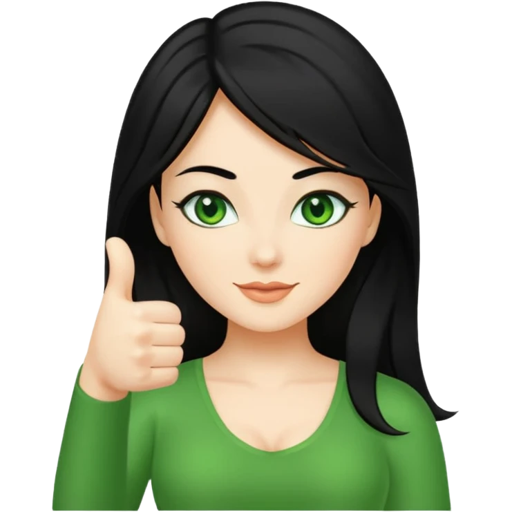 Sexy lady with black hair and green eyes thumbs up emoji