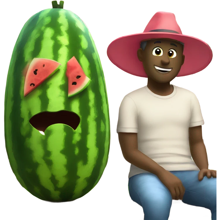 Happy watermelon on the bench talking to his friend emoji
