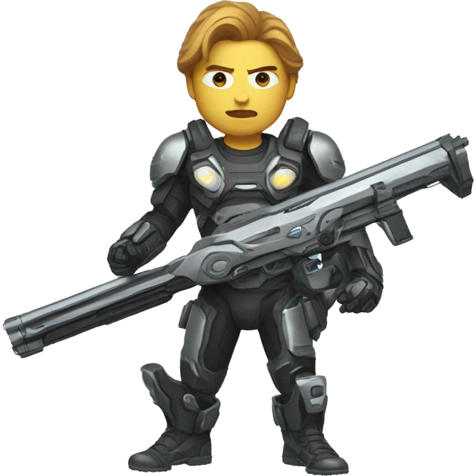 a mechanically augmented action hero with a futuristic shotgun emoji