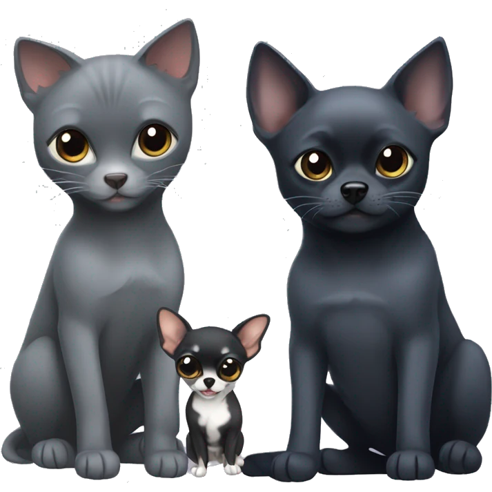 a big russian blue cat and two small black chihuahuas emoji