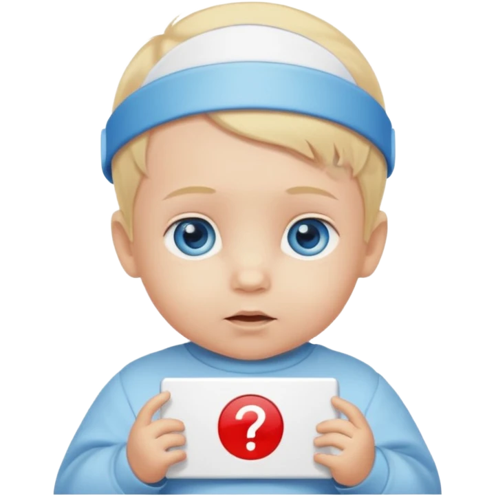 Caucasian blond hair blue eyed infant baby with a genius sign over it’s head emoji