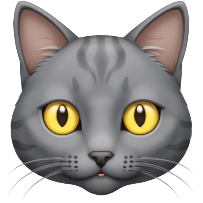 A gray cat with yellow eyes named max he is very cute and has a white spot on his neck emoji