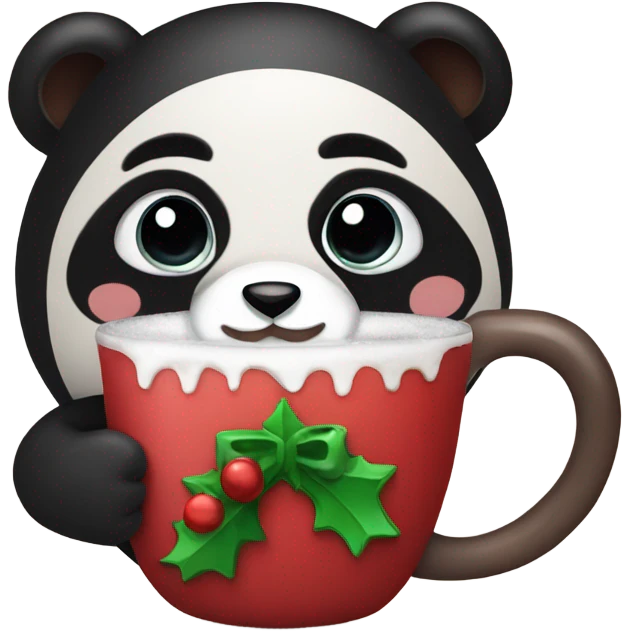 Christmas panda with hot chocolate emoji