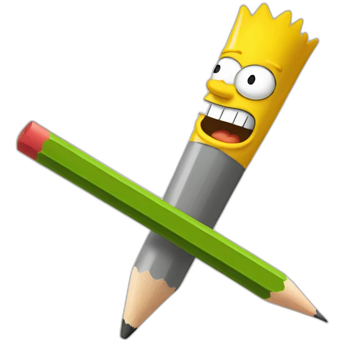 pencil with a happy bart simpson face emoji