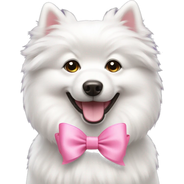 white spitz dog with pink bow emoji