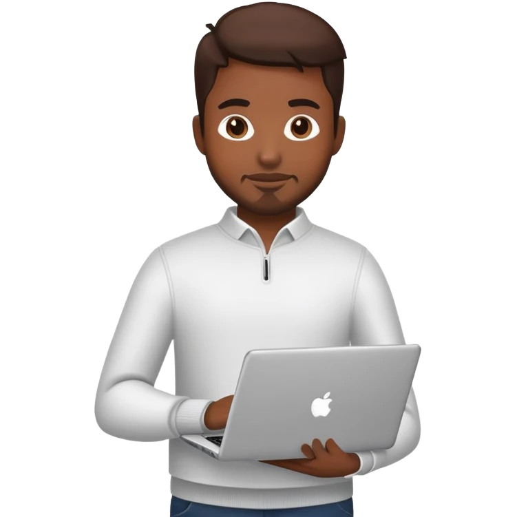 a backend developer holding his laptop and posing for a phoot emoji