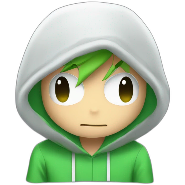 Anime Shy Guy with a Green Hoodie bloond hair and a Shy guy mask emoji