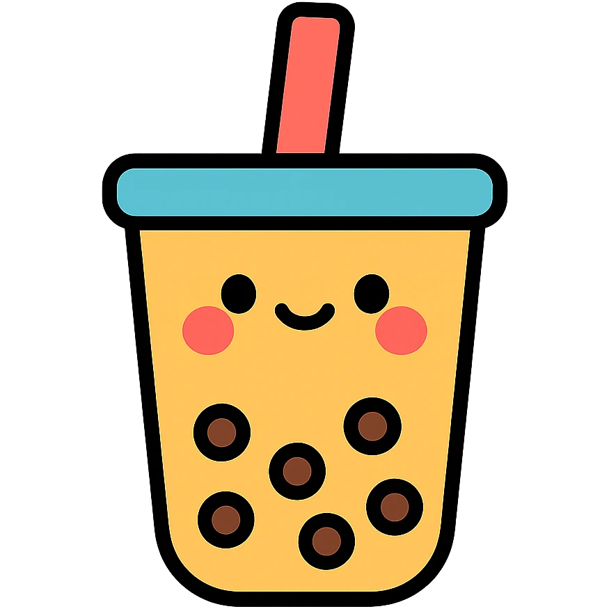kawaii boba tea with a cute smiling face emoji