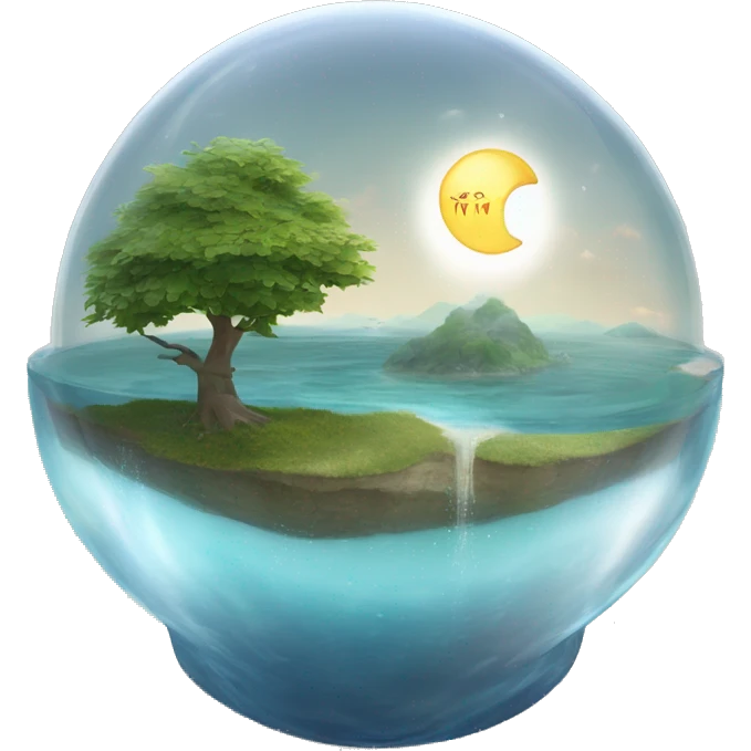 water and land like inside a semi-circular glass dome with the sun and moon at the top emoji