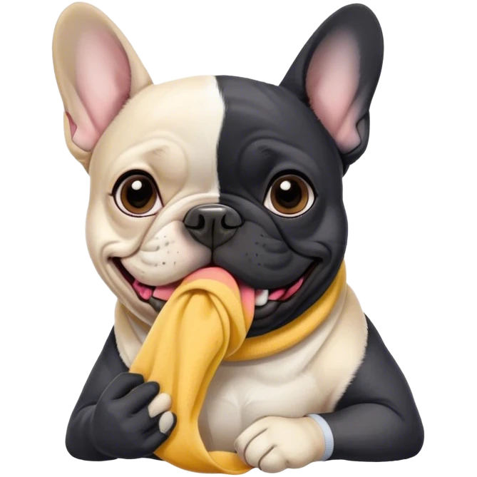Black and white frenchie eating a sock  emoji